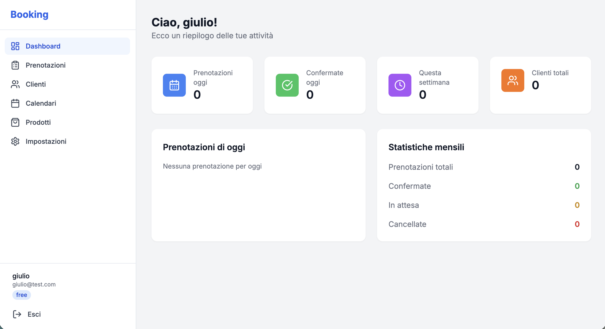 Booking dashboard